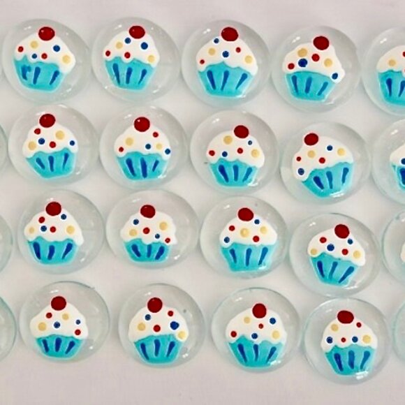 24 Hand Painted Gems CUPCAKES - Set of 24 Glass Gems Birthday Party, Decorations - Picture 4 of 5